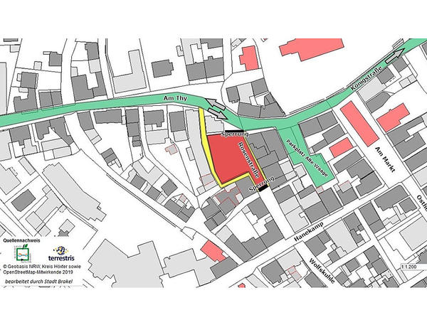 Karte &uuml;ber die Verkehrsf&uuml;hrung w&auml;hrend der Oberfl&auml;chengestaltung Rosenstra&szlig;e/Am Thy