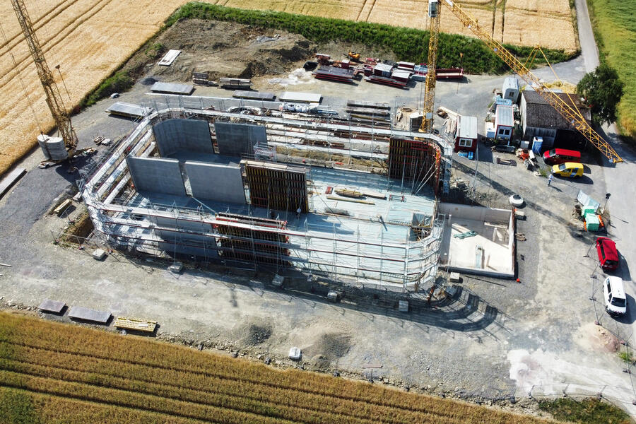 Luftbildaufnahme vom Neubau des Hochbehälters Am Galgenberg