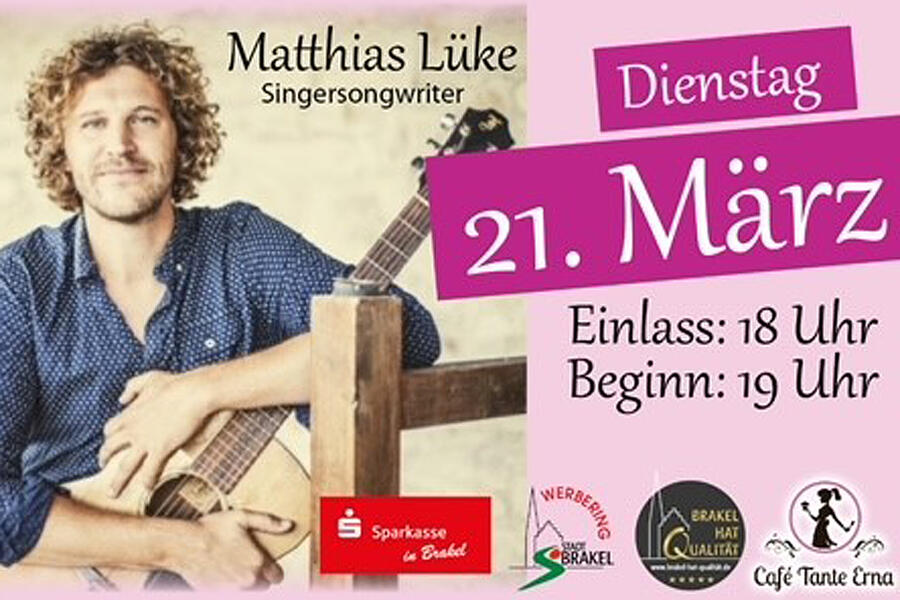 Am 21.03.2023 findet das Wohnzimmer-Konzert mit Matthias Lüke im Café Tante Erna statt.